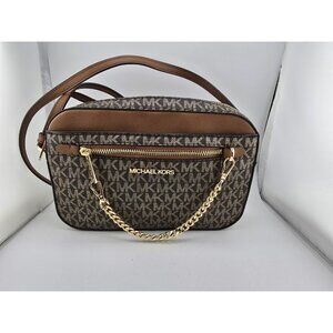 Micahel Khors Women Jet Set Large Logo Crossbody Bag Classic Brown